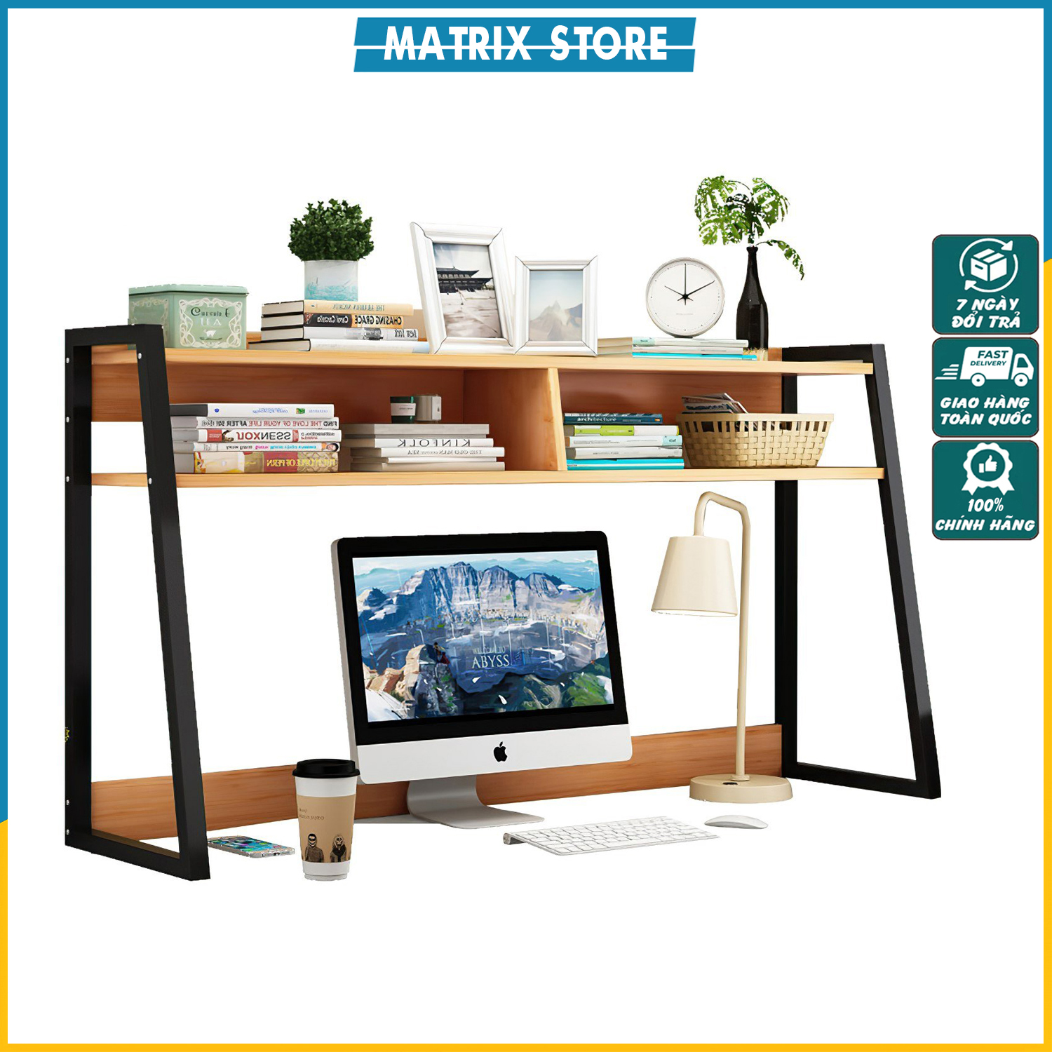 Kệ sách, giá sách để bàn 2 tầng đa năng tiết kiệm không gian phía trên bàn làm việc 75cm và 115cm