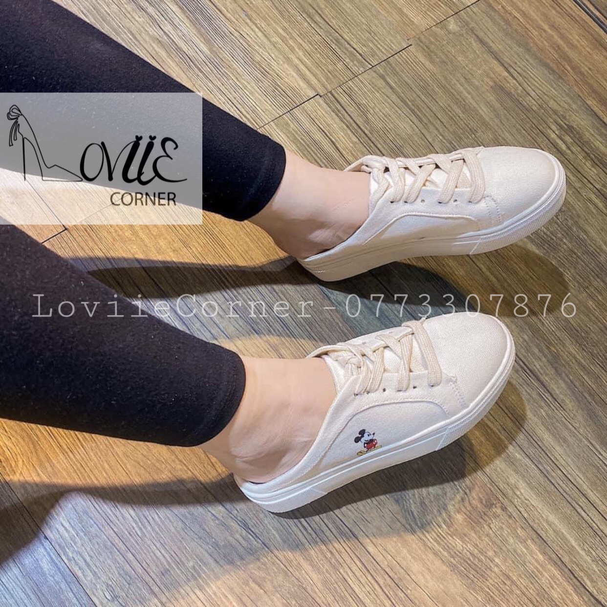 Sục nữ đạp gót loviiecorner - giày bata nữ thời trang hình chuột - giày nữ thể thao - sneaker vải đạp gót b220102
