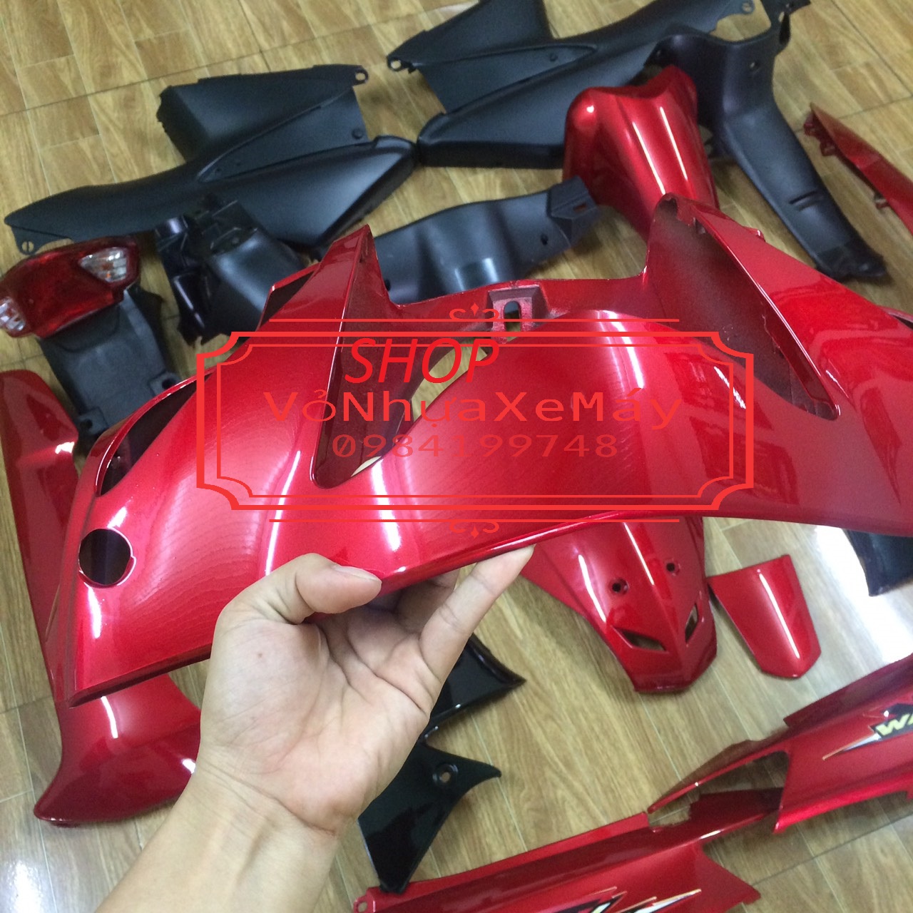 ( Tặng Tem ) Bộ  Dàn áo xe Wave A - RS - S100 - Wave alpha đời 2006- 2016  màu Đỏ Đô - nhựa trắng nguyên sinh ABS cao cấp