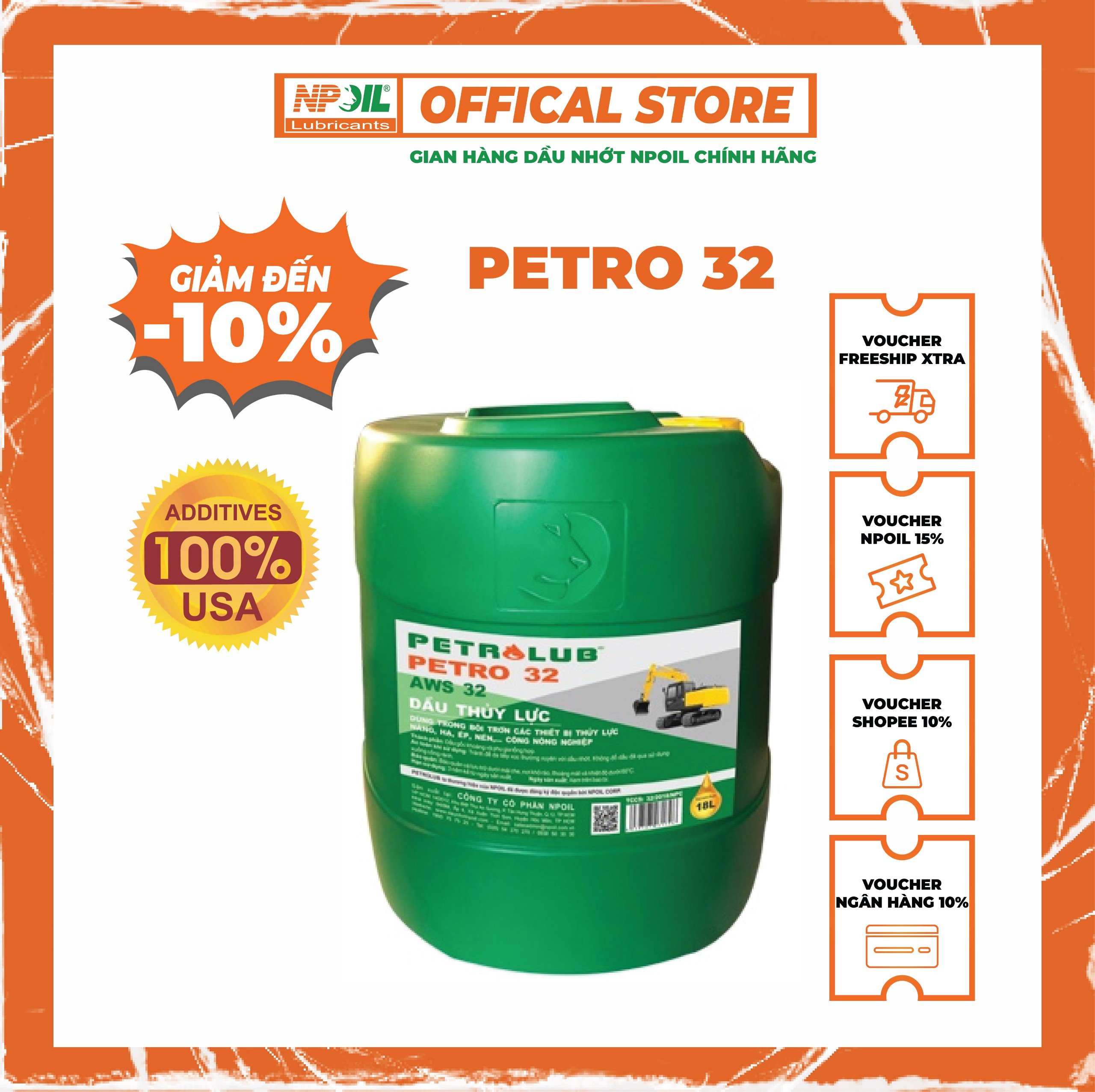 Petrolub - dầu thủy lực petro 32/46/68 - can 18 lít
