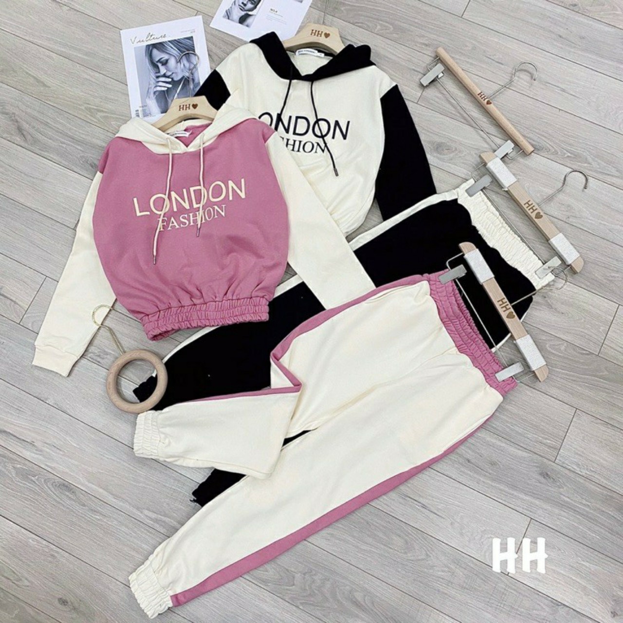 Đồ bộ thể thao thu đông nữ dài tay quần jogger in chữ London xinh xắn