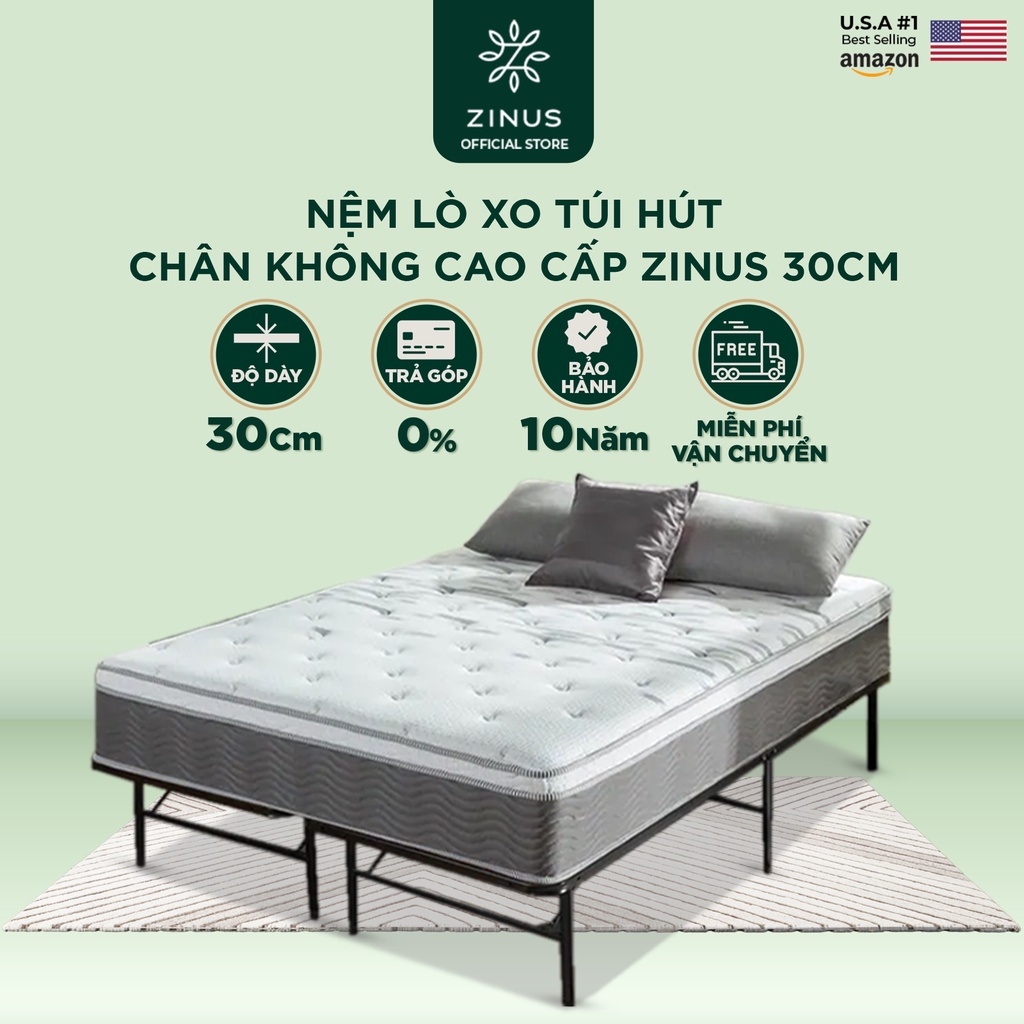 Nệm Cao Su Non Lò Xo Độc Lập Cao Cấp Dày 30cm Zinus - 12in Extra Firm Spring Mattress