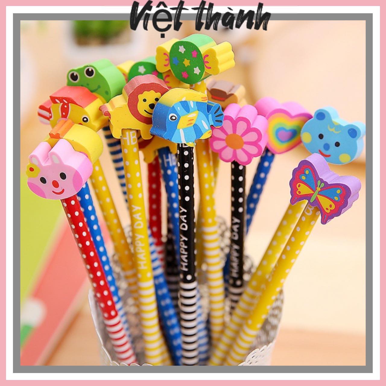 Bút Chì gỗ kèm gôm tẩy hoạt hình giá sỉ