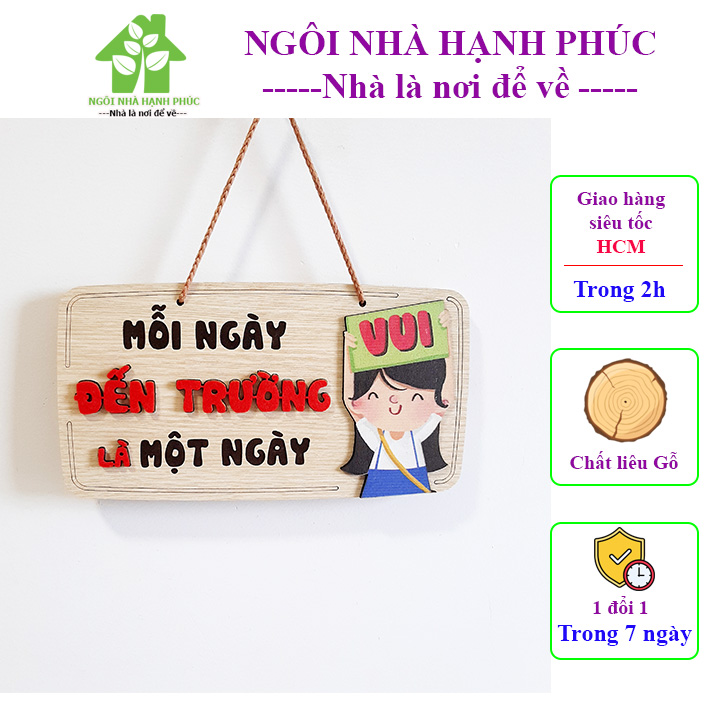 Bảng gỗ treo tường decor trang trí nhà cửa, bảng gỗ treo cửa mẫu BM_196 mỗi ngày đến trường là một niềm vui