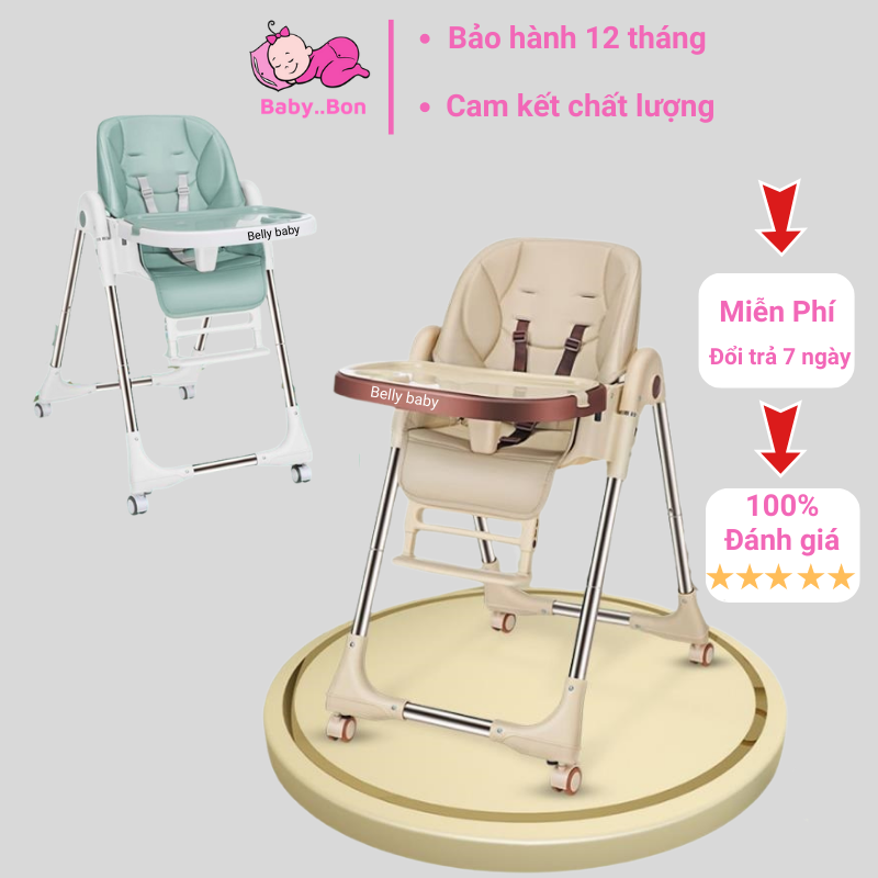 Ghế ăn dặm cho bé phiên bản nâng cấp 2021, Ghế ăn dặm chất liệu nhựa PE và da PU cao cấp ,dễ dàng gấp gọn tựa lưng ngả 140 độ Shopbabybon