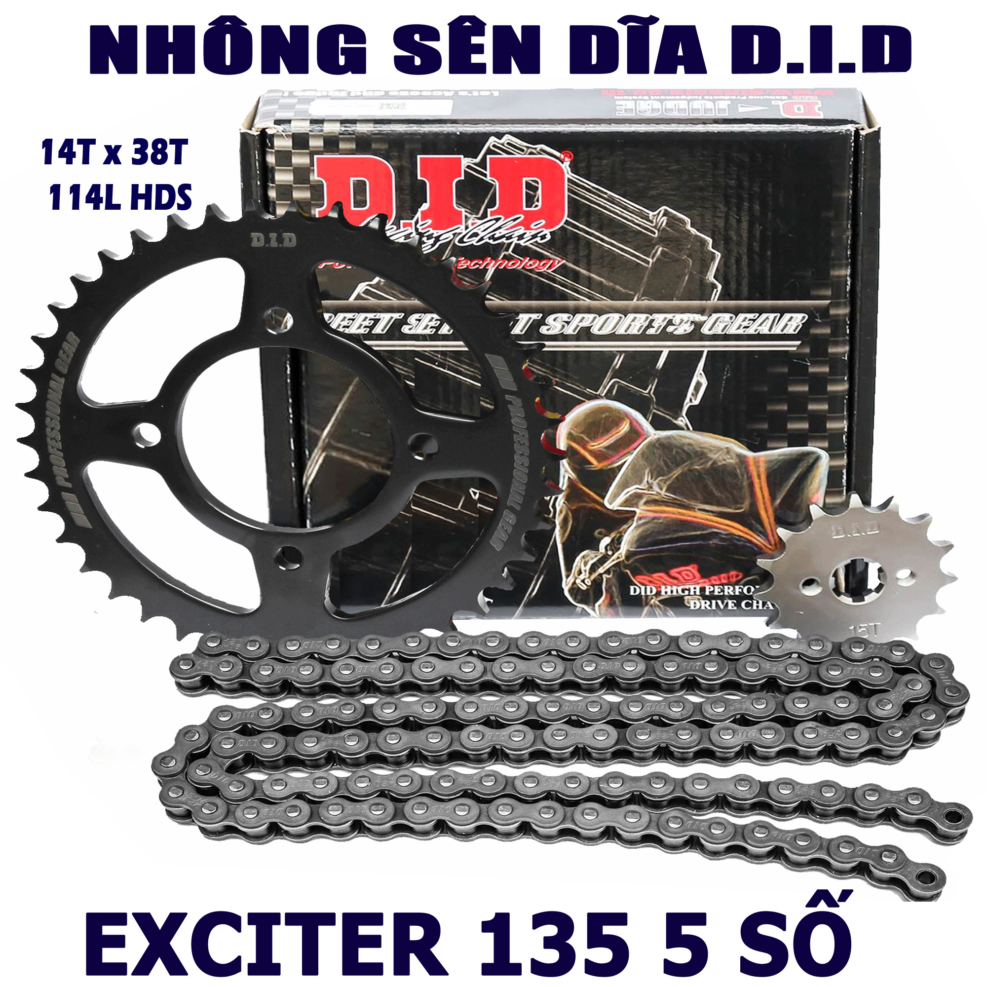 Nhông sên dĩa exciter 135 5 số - exciter 135 2011-2014 - sên đen 10ly thái lan