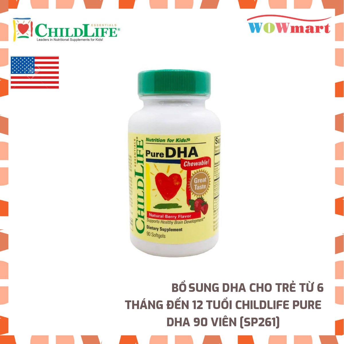 Viên uống bổ sung DHA cho trẻ từ 6 tháng đến 12 tuổi ChildLife Pure DHA 90 viên - [MỸ]