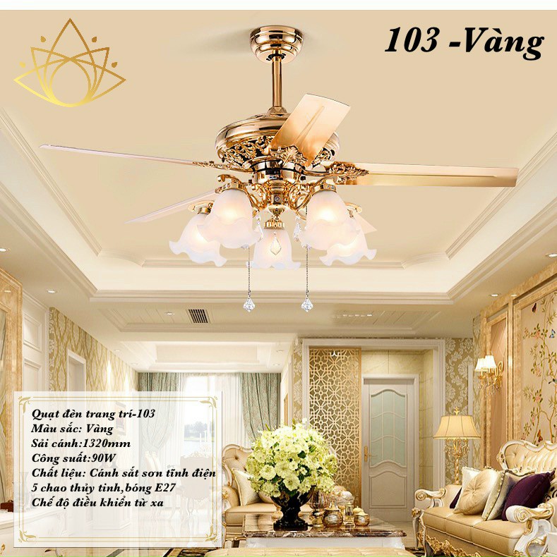 (Tặng Bóng Dự Phòng) Quạt Trần Đèn 5 Cánh Thép Trang Trí Phòng Khách,Ngủ-Điều Khiển Từ Xa Siêu Mát, Tặng Kèm Bóng Điện,Động Cơ DC 6 Tốc Độ Gío