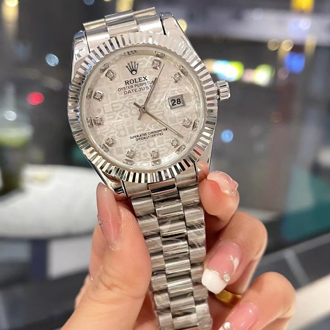 Đồng hồ nam rolex máy nhật - đồng hồ đeo tay dây thép viền băm chống xước máy quartz