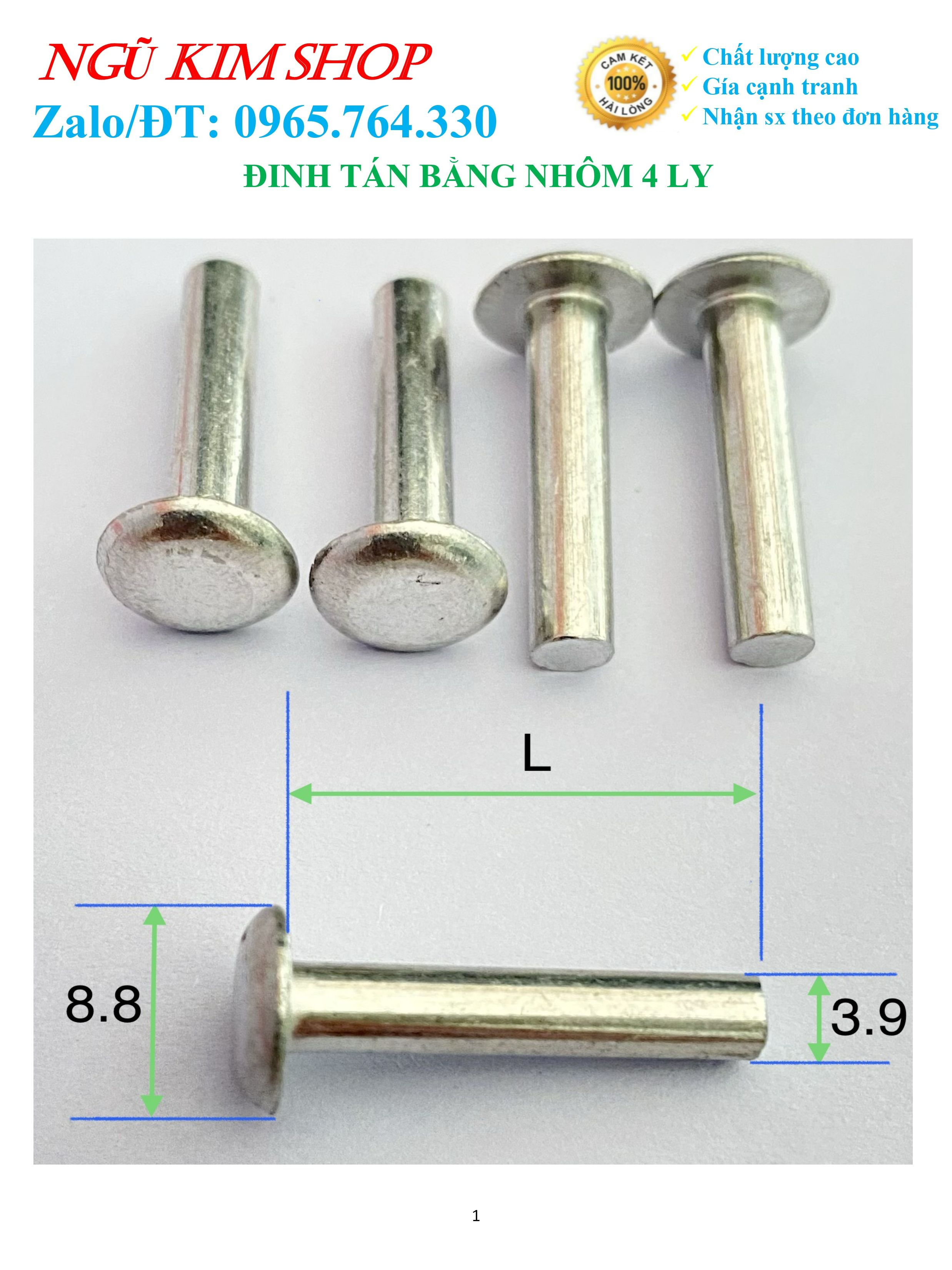 Đinh tán bằng nhôm 4 ly