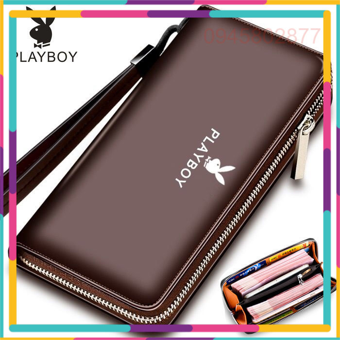 Ví da nam playboy túi ví cầm tay dài có khóa kéo của nam ví đựng thẻ đa năng châu âu và mỹ cho nam