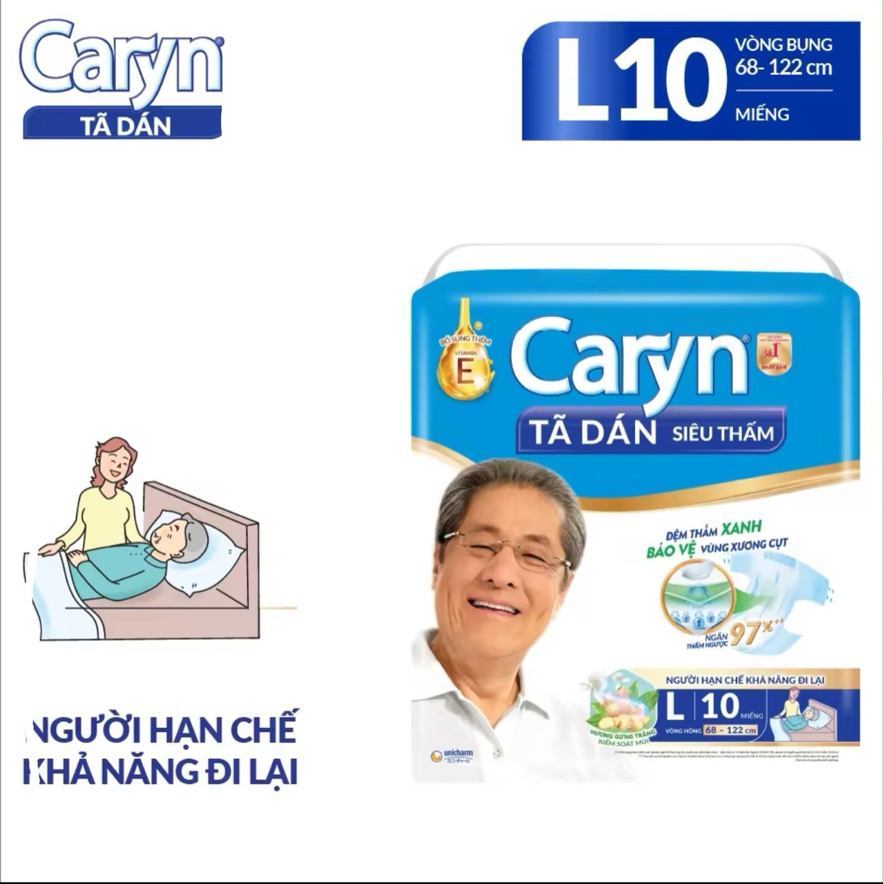 Tã dán người lớn caryn siêu thấm size l 10 miếng
