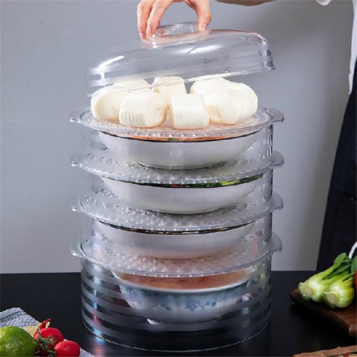 [HCM]Lồng bàn nhựa trong suốt 5 tầng bảo vệ thức ăn giữ nhiệt nhỏ gọn tiện lợi