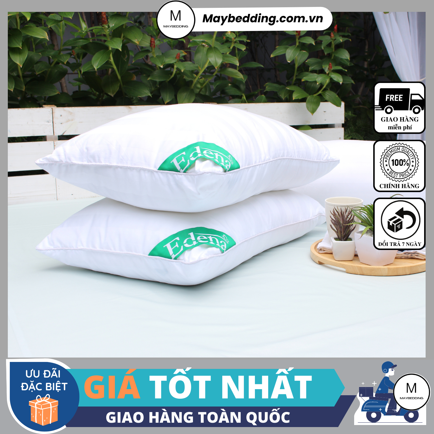 Ruột gối nằm tơ tằm edena, ruột gối gòn siêu mịn 45x65cm - hàng chính hãng