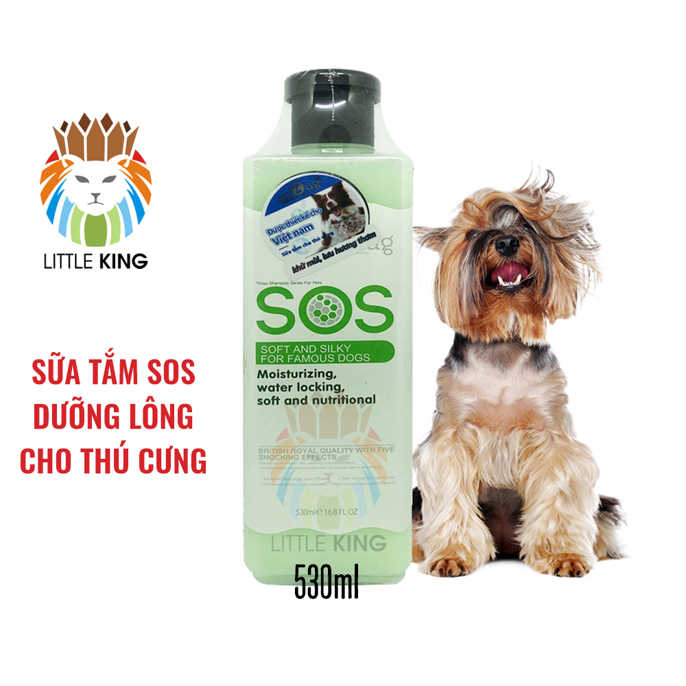 Sữa tắm SOS giúp mềm mượt lông, dưỡng lông cho chó mèo dung tích 530ml - Chai xanh lá - Little King pet shop