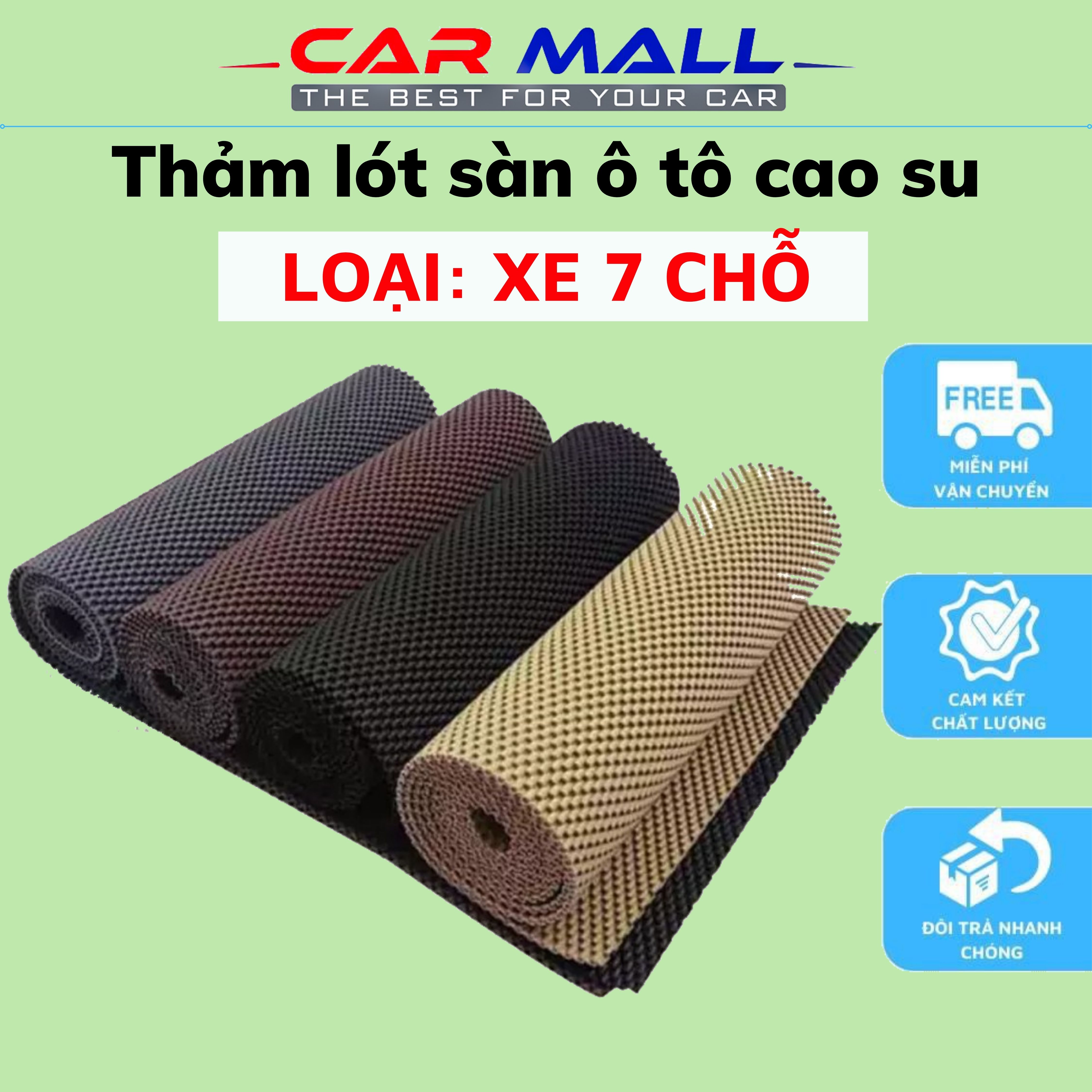 Thảm lót sàn ô tô 7 chỗ bằng cao su loại 1 mềm dẻo, chống thấm, chống trơn trượt tốt