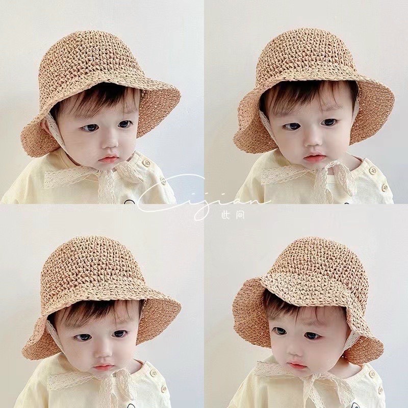 Mũ cói buộc dây hàn quốc đáng yêu cho bé 2 đến 5 tuổi