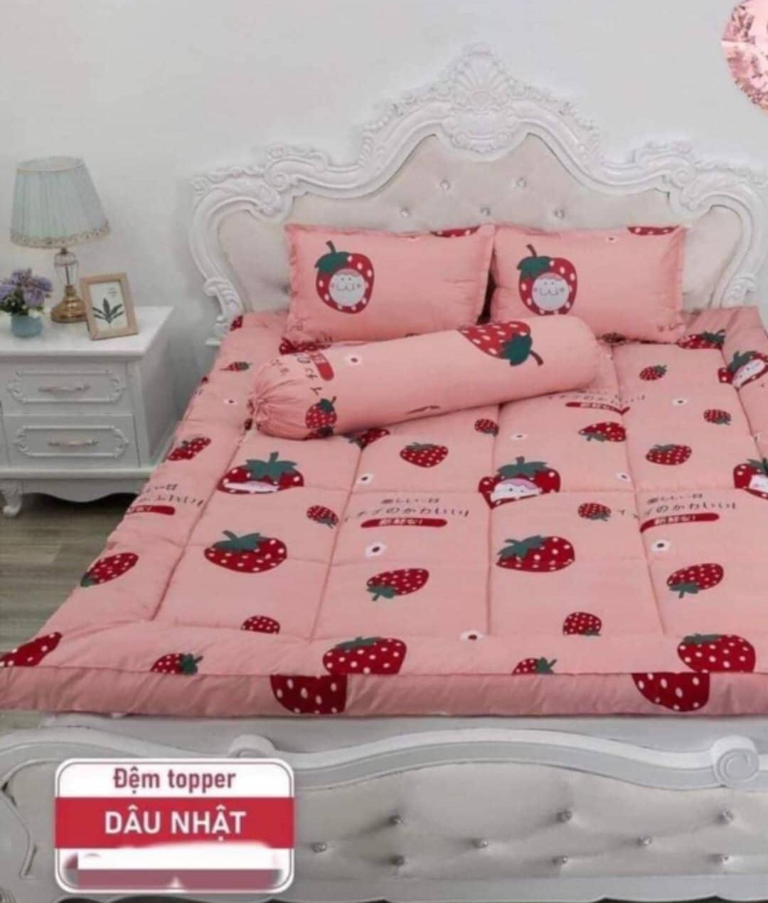 Nệm bông gòn xuất nhật, nệm gấp gọn thông minh mẫu dâu nhật -tranlanshop