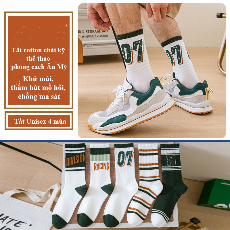 Combo 3 Tất cổ cao nam cotton chải kỹ khử mùi, thấm hút mồ hôi, thoáng khí thấm hút mồ hôi vớ thể thao tất unisex nam/nữ