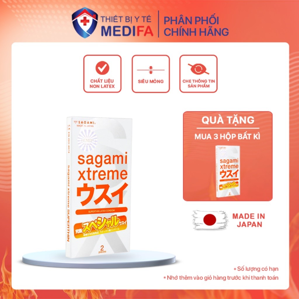 Bao cao su siêu mỏng Sagami Xtreme Superthin nhập khẩu Nhật Bản