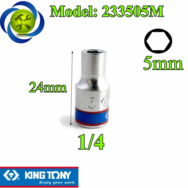 Tuýp 5mm 1/4 kingtony 233505m loại ngắn 6 cạnh màu trắng