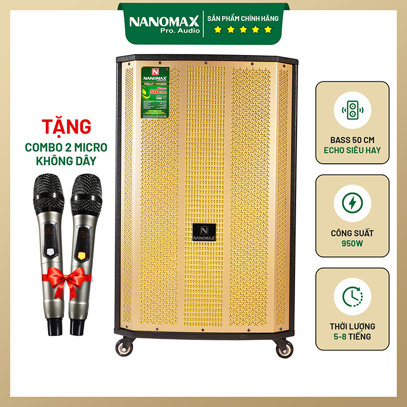 Loa kéo karaoke công suất lớn | loa kéo nanomax bluetooth sk-1801 | loa 5 tấc bass 50 tặng 2 mic đọc được usb thẻ nhớ công suất 950w có bánh xe cao cấp kz24