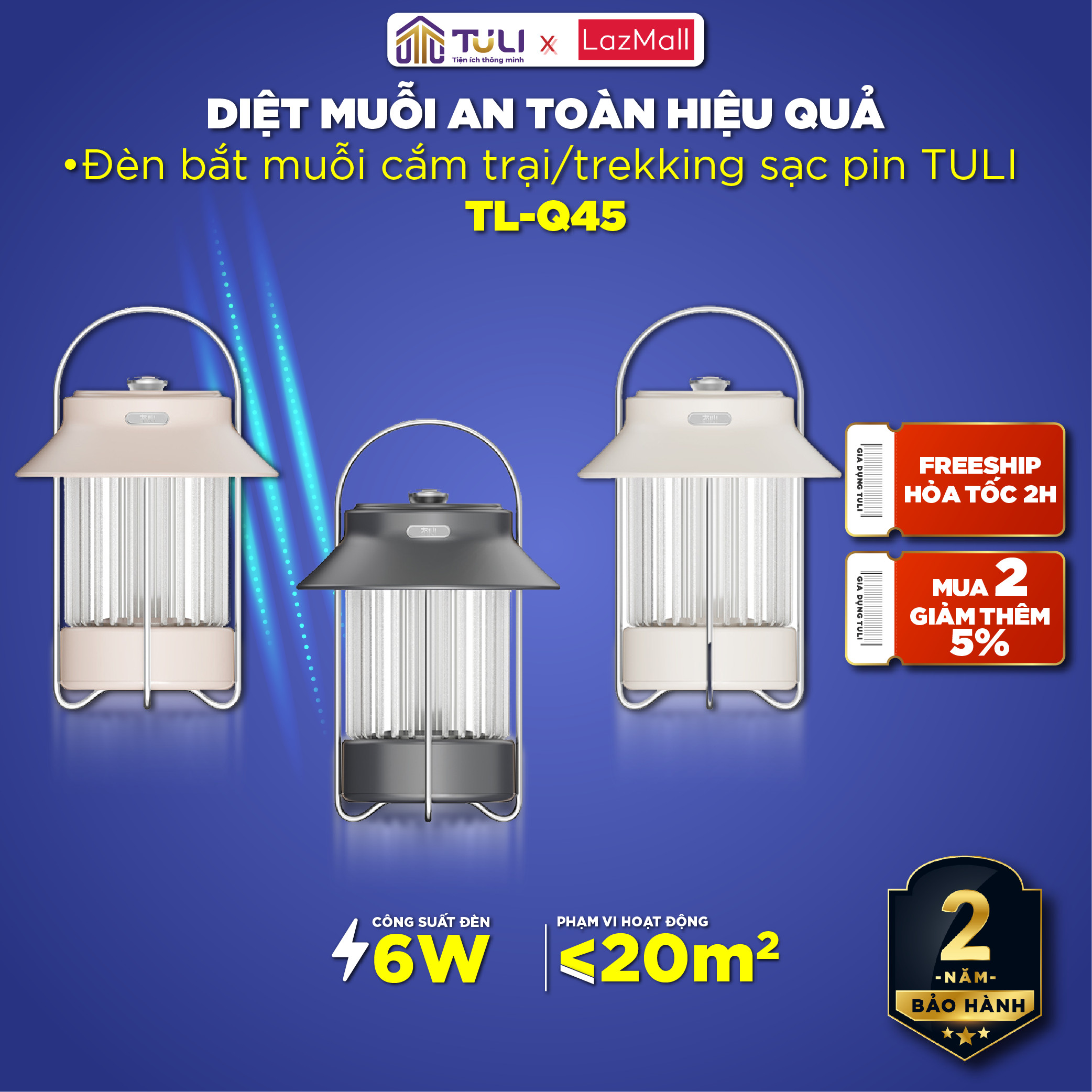 Đèn Bắt Muỗi Thông Minh Tuli Q45 Đen Thu Hút Diệt Đuổi Côn Trùng Công Suất 6W An Toàn Không Độc Hại Bảo hành 2 năm TULI VN1