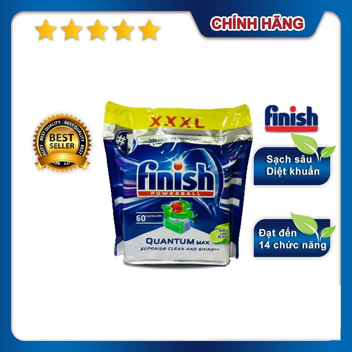 Viên rửa chén bát Finish Quantum Max 60 viên hương táo chanh