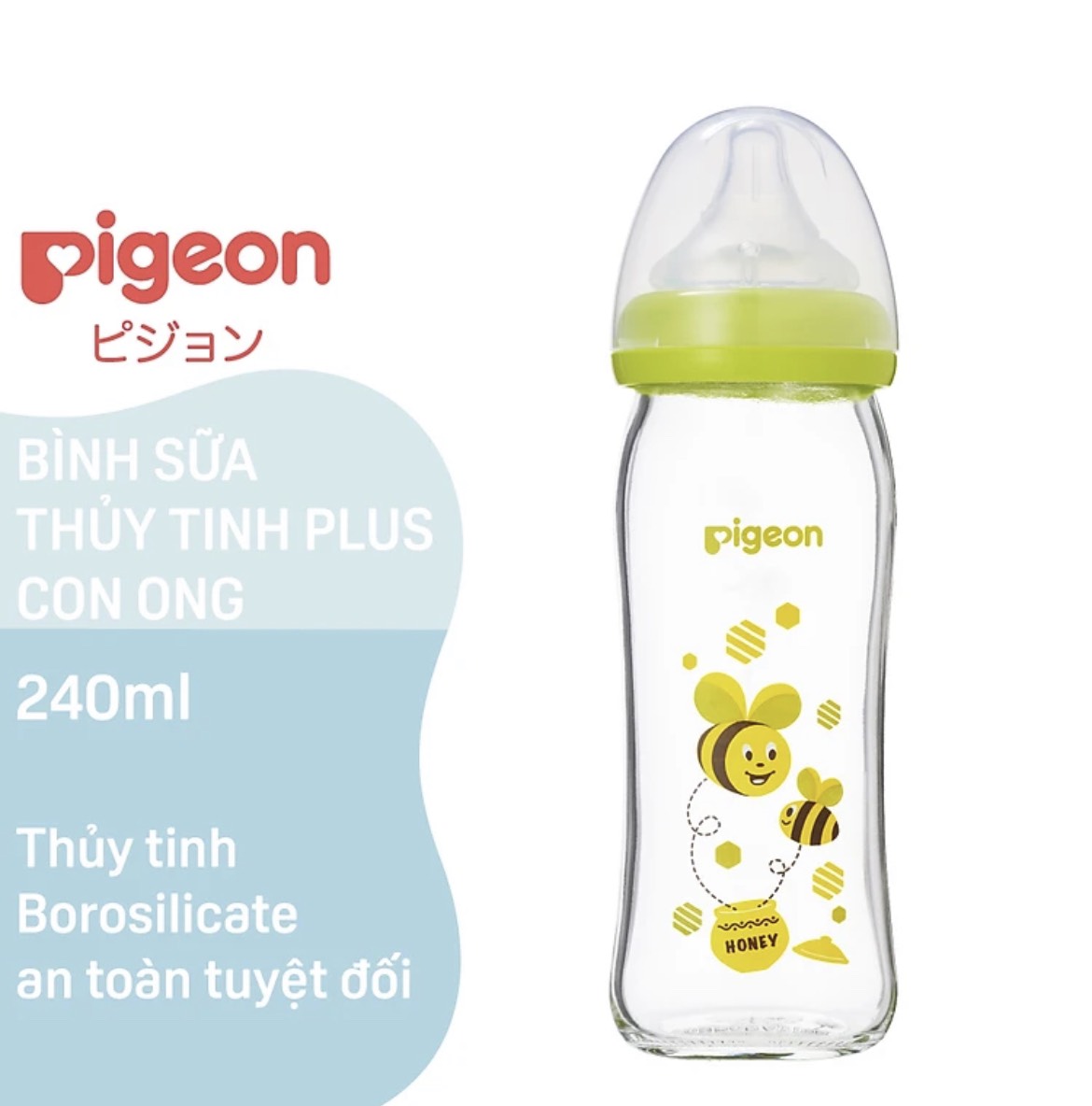 Bình sữa cổ rộng thuỷ tinh Plus Pigeon 240ml