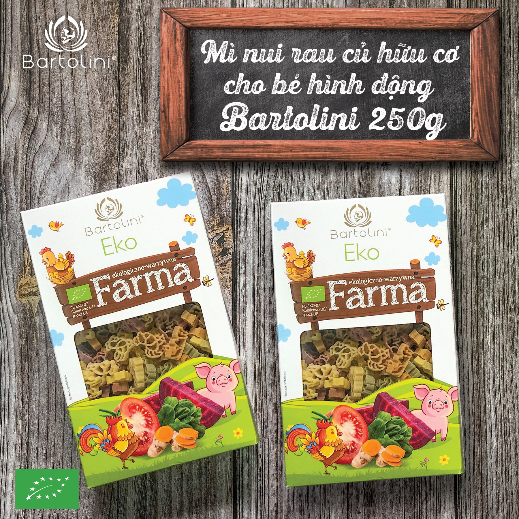Mì nui rau củ hữu cơ cho bé hình động vật Bartolini 250g