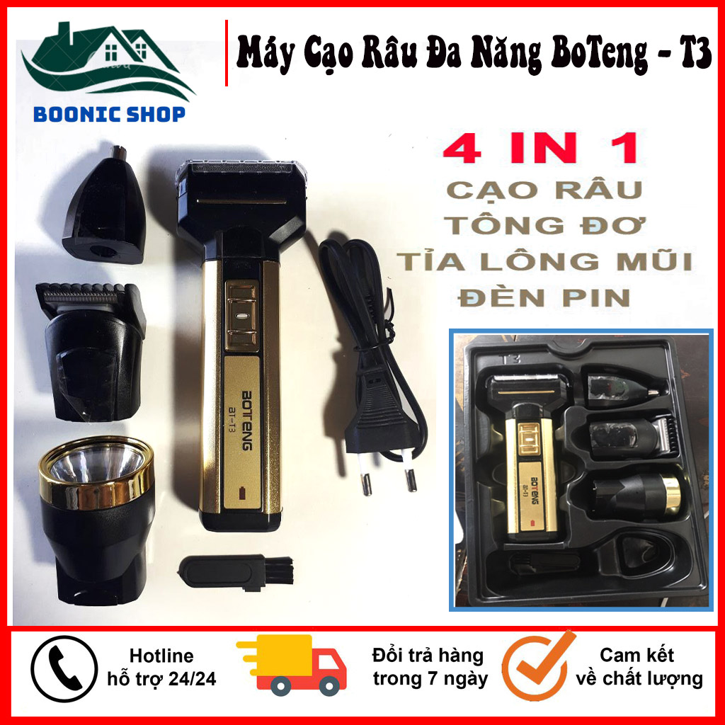 Máy Cạo Râu Đa Năng Boteng BT3, Máy Cạo Râu Kiêm Tỉa Lông Mũi, Cắt Tóc Cùng Tông Đơ Mini, Tông Đơ Mini Kiêm Máy Cạo Râu, Đèn Soi, 4 Chức Năng Tiện Lợi, Tông Đơ Không Dây Tiện Lợi