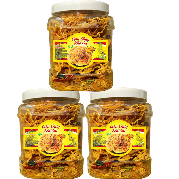 [HCM]Combo 3 hũ cơm cháy lắc khô gà lá chanh - mỗi hũ 300g [món ăn vặt siêu ngon]