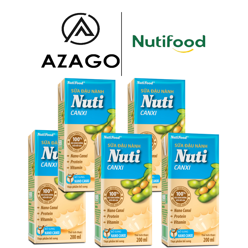 Combo 05  hộp Sữa đậu nành Nuti Canxi Hộp 200ml  NSDNX03AZ - Thương Hiệu NUTIFOOD -  AZAGO