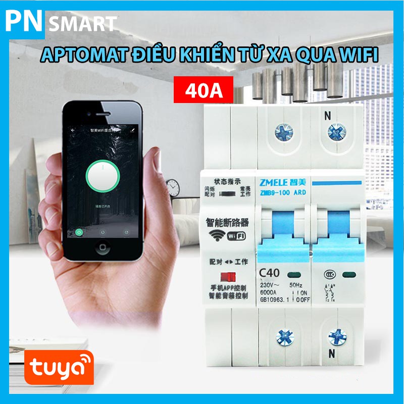 Aptomat Cầu Dao Tổng Điều Khiển Qua Wifi -Tuya 40A, Điều khiển cầu dao từ xa bằng điện thoại