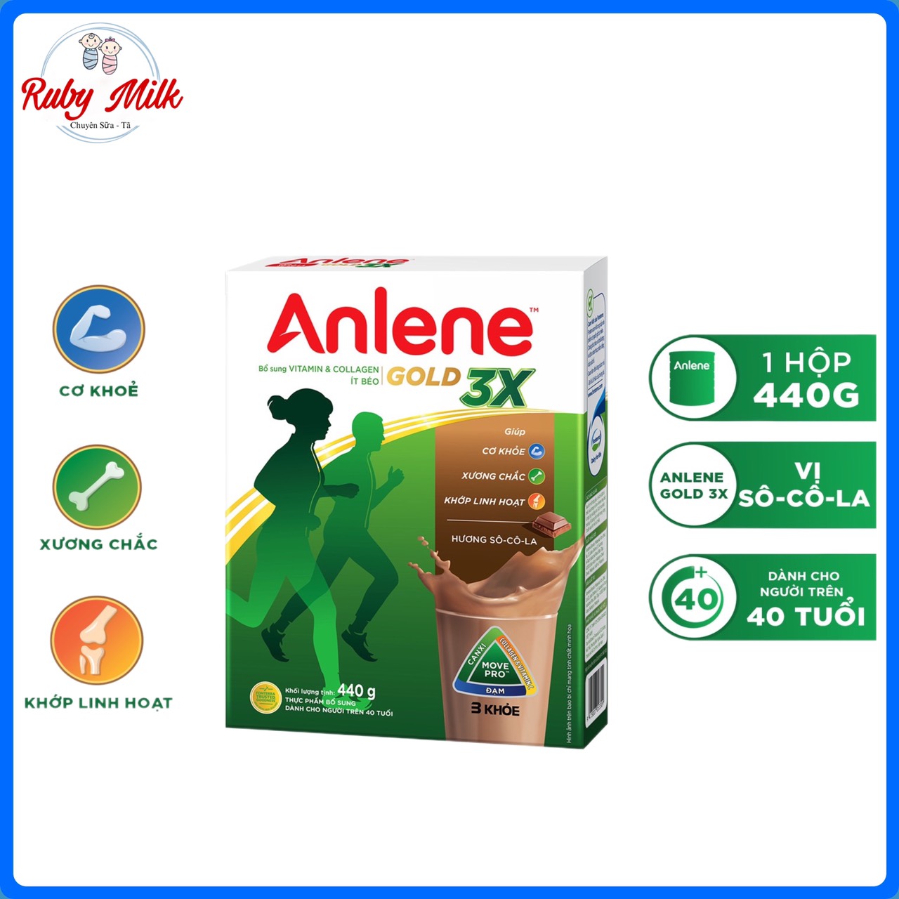 Sữa bột anlene gold 3x hương socola hộp giấy 440g