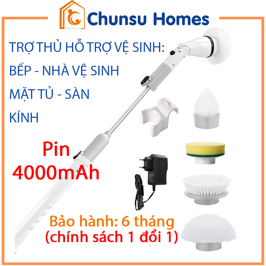 Chổi Cọ Bằng Điện Vệ Sinh Nhà Bếp Bồn Cầu Toilet Nhà Tắm Cửa Kính Kèm Với 4 Đầu Thay Thế - Chunsu Jesopb K-129