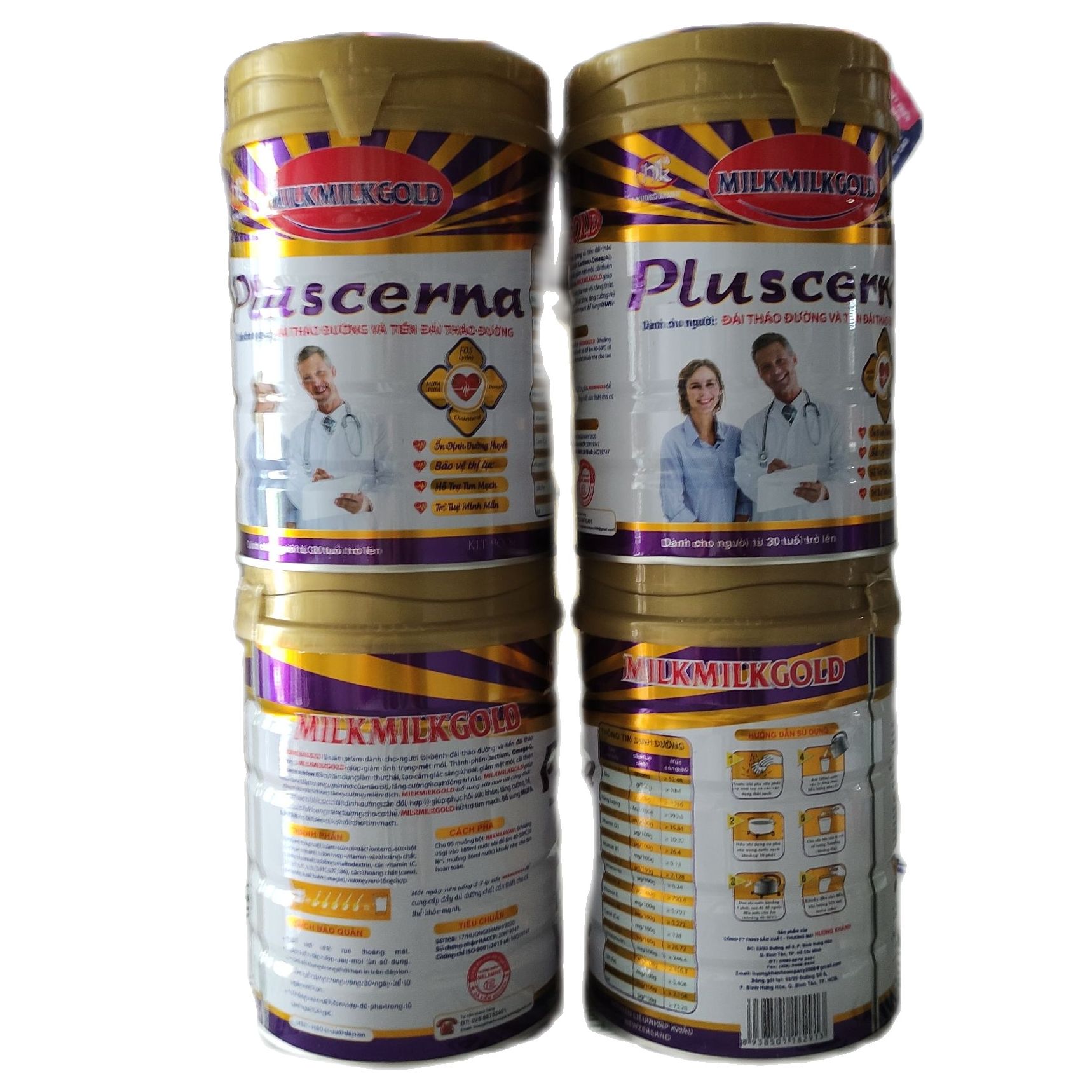 Combo 4 lon sữa Milkmilkgold tiểu đường 900g pluscerna cho người tiểu đường, huyết áp, tim mạch