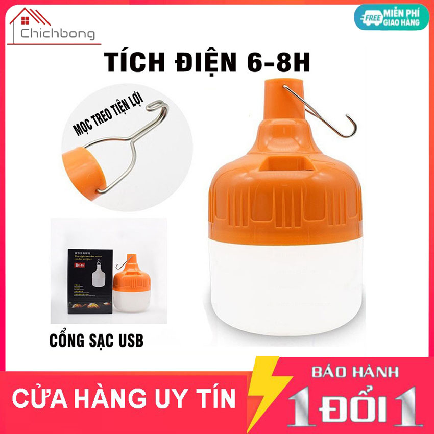 Bóng Đèn led tích điện 100w sạc dây USB có móc treo tiện dụng cho dã ngoại picnic mất điện hoặc bán hàng rong ngoài trời,Mua Ngay