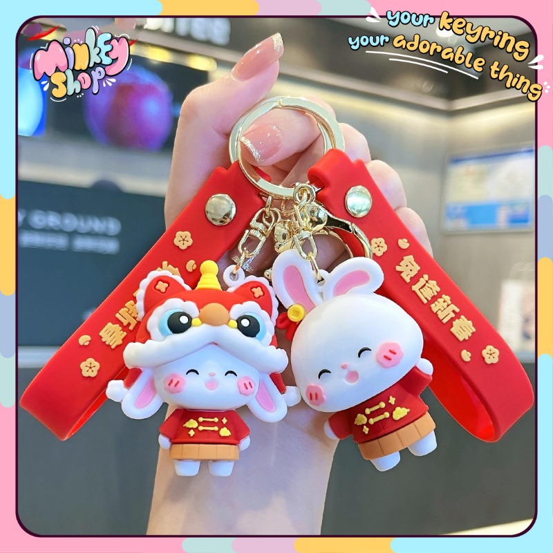 Móc khoá thỏ tết dễ thương quà tặng ý nghĩa 2023 phụ kiện xe máy oto cặp xách balo cute -minkey
