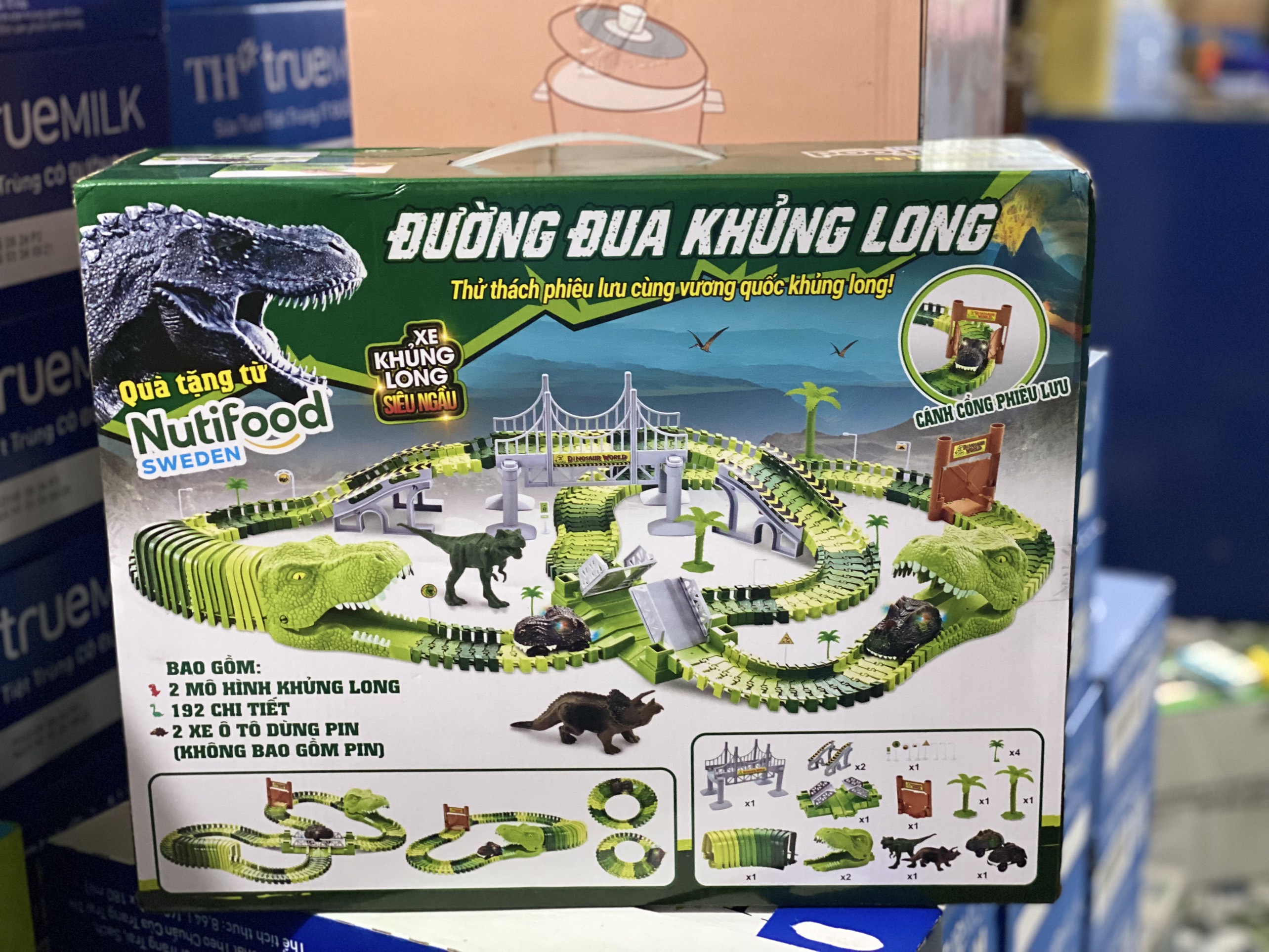 Bộ lắp ráp Khủng long đồ chơi lắp ráp đường đua ô tô cao tốc cho bé