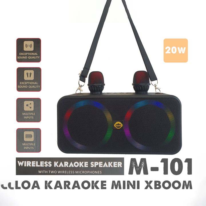 Mới 2023 loa bluetooth karaoke m101 nâng cấp giọng hát chuyên nghiệp tặng kèm 2 micro không dây có đèn led theo điệu nhạc loa karaoke bluetooth m-101 loa m101 tặng kèm 2 mic kèm loa bluetooth cao cấp