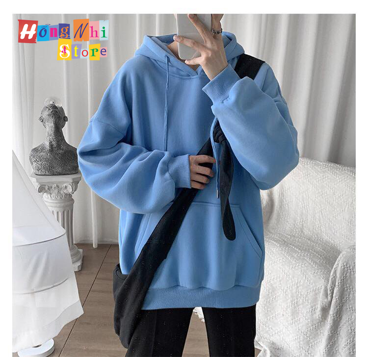 Áo Khoác Hoodie Trơn Ulzzang Unisex Màu Xanh Nhạt Chất Nỉ Bông Cao Cấp Dáng Rộng Nam Nữ - MM