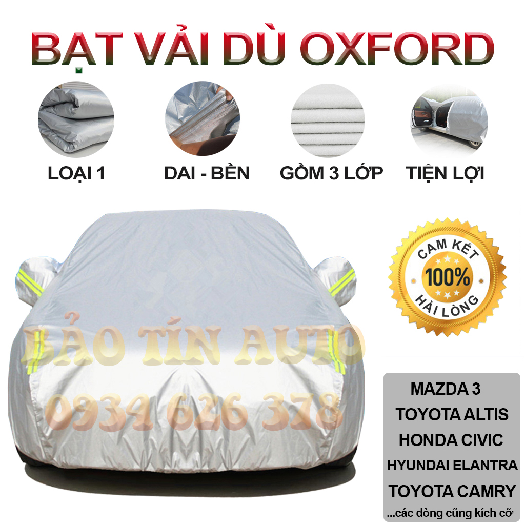 [LOẠI 1] Bạt phủ trùm bảo vệ xe ô tô 3 lớp vải dù Oxford loại 1 che xe Cerato, Mazda3, Elantra, Civic , bạt phủ trùm bảo vệ xe ô tô, áo chùm bạc trùm phủ xe oto 4,5,7 chỗ | Bảo Tín Auto