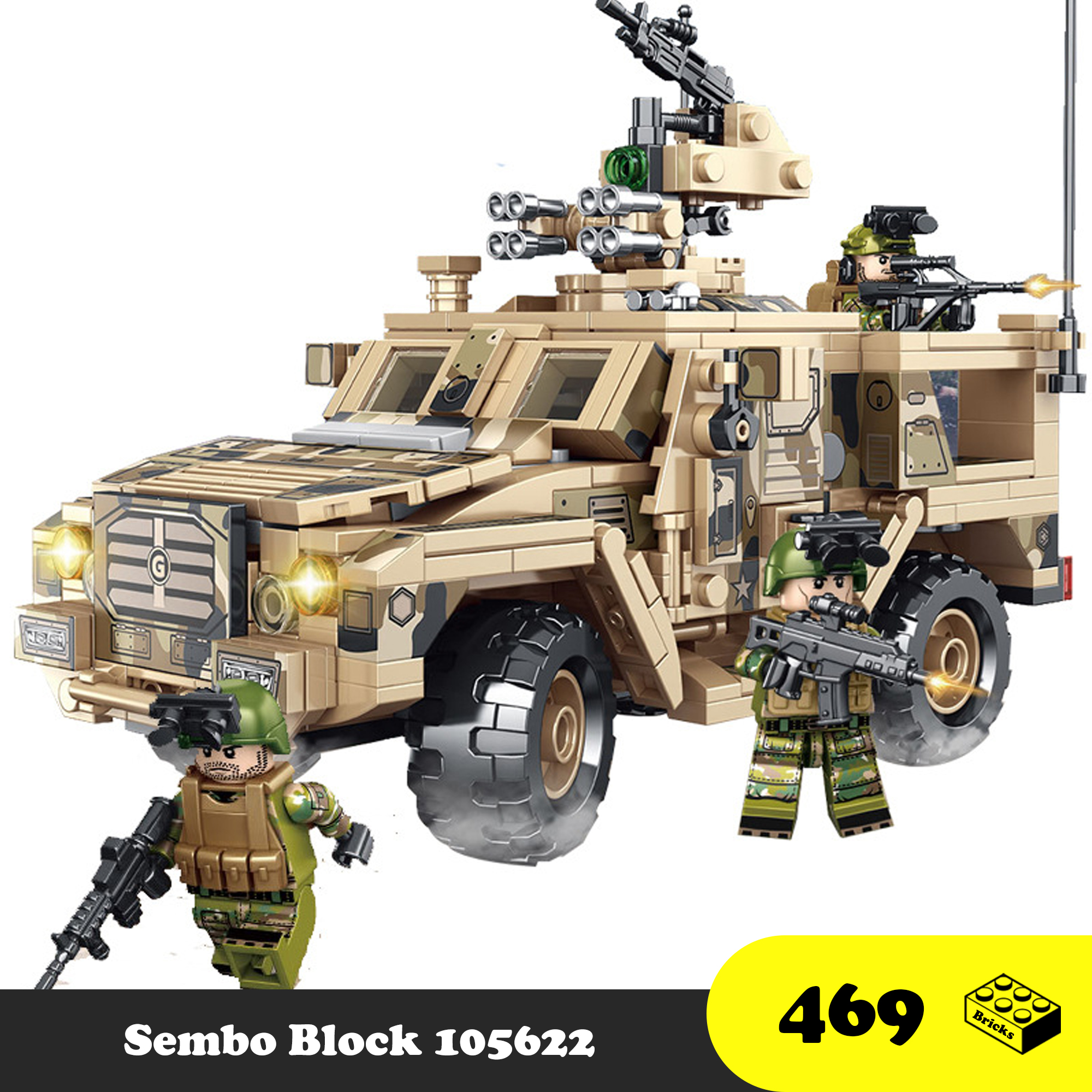 Đồ chơi lắp ráp Lego Xe Jeep Bọc thép quan đội Mỹ - Sembo Block 105622 Armored Truck U.S Army