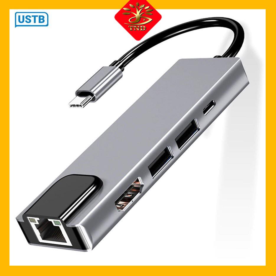 Bộ chuyển đổi nguồn 5/6 trong 1 USB type C Hdmi 4K USB 3.0 PD sang Ethernet Rj45 Lan