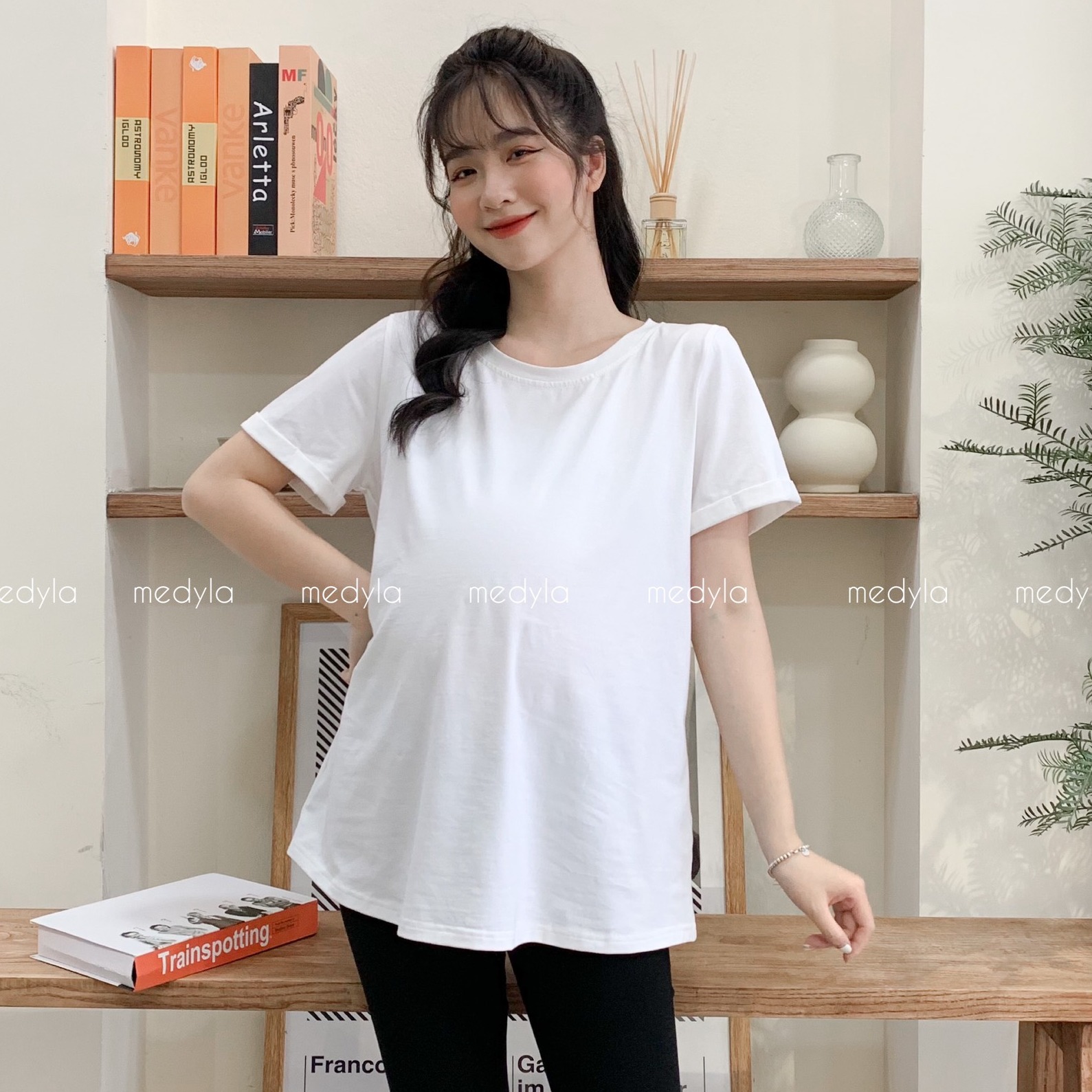 Áo phông thun trơn cho bầu thoải mái mặc trong và sau sinh - Áo bầu mùa hè thiết kế Medyla - ACT006