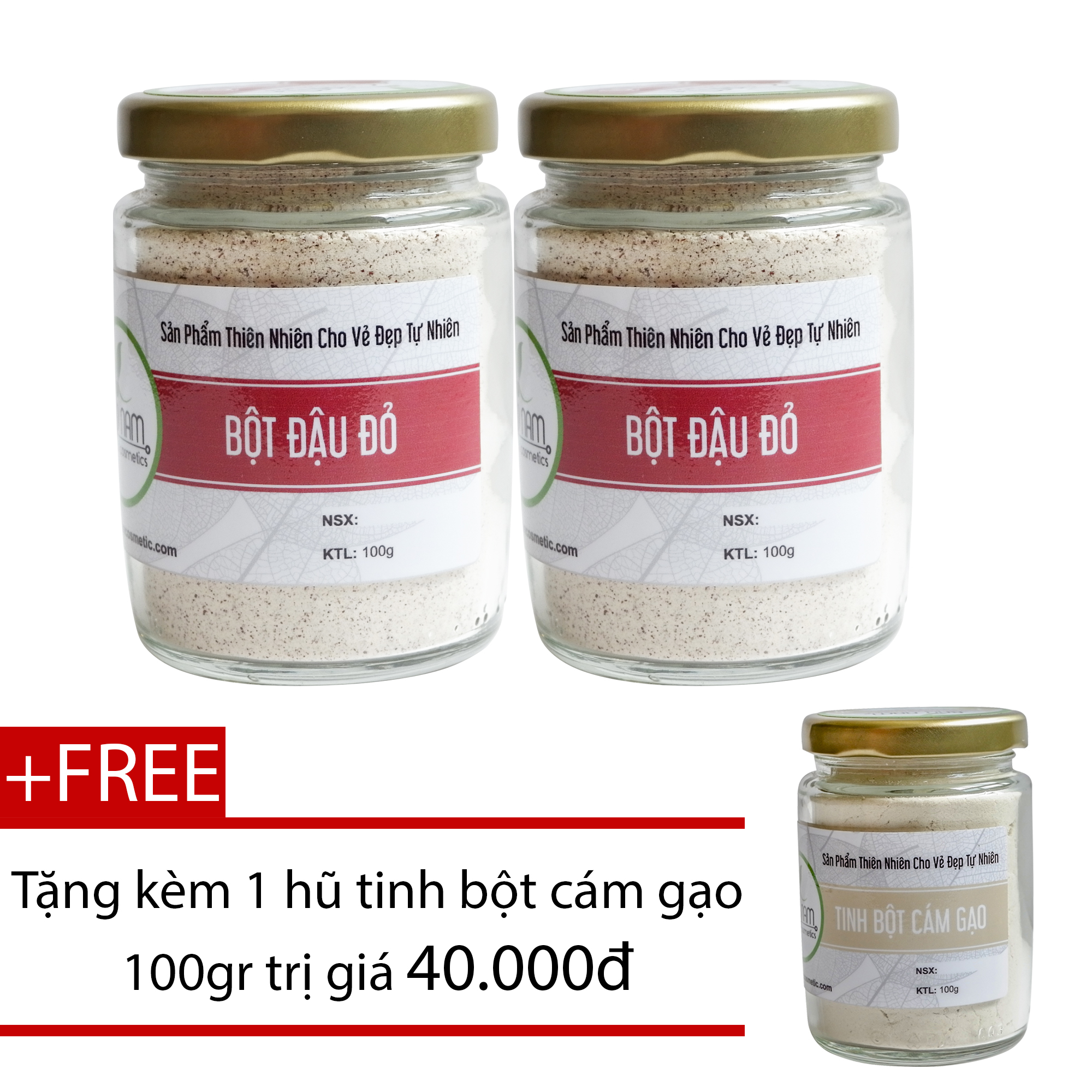 Combo 2 bột đậu đỏ bảo nam 100g + tặng tinh bột cám gạo nguyên chất 100g