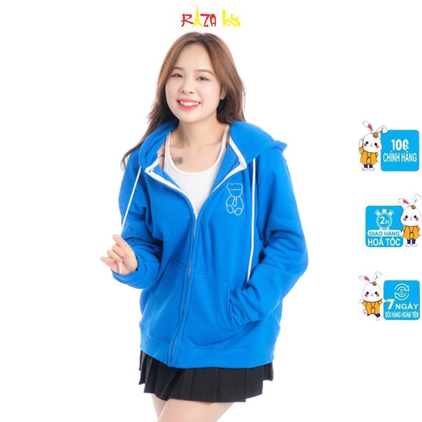 Áo hoodie zip raza vải cotton 100% unisex có size từ 40-75kg rzm69