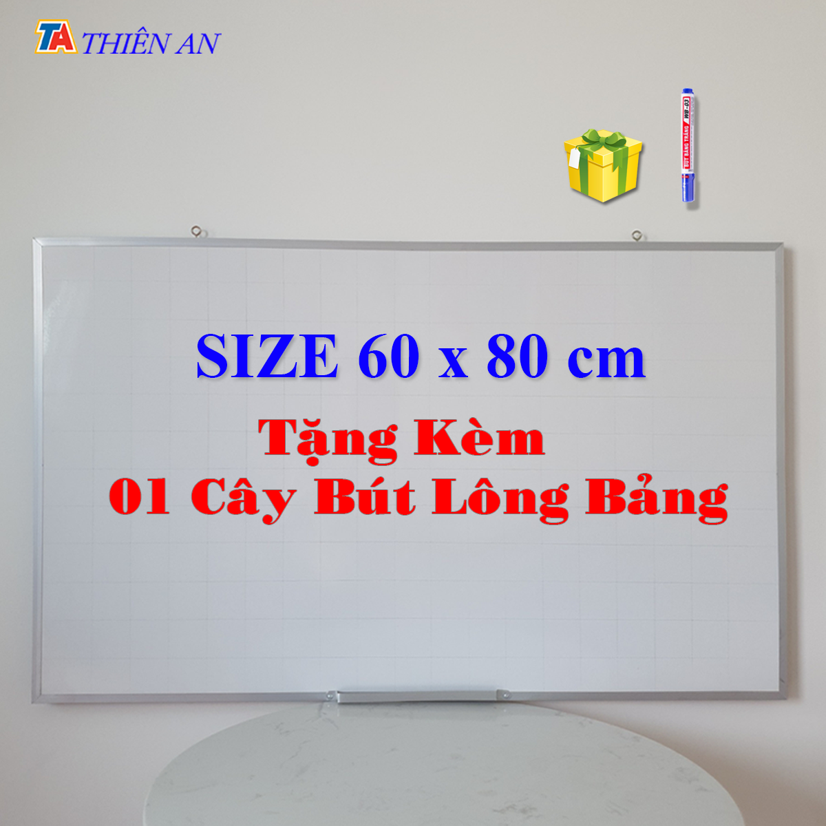 Bảng mica trắng viết bút lông size 60 x 80 cm - bảng trắng viết bút lông treo tường - tặng kèm 1 bút lông bảng