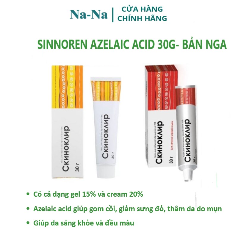 [Đủ bill] Kem, gel Skinnoren Azelaic Acid   15% - 20% 30g hỗ trợ giảm mụn, thâm nám bản Nga tuýp 30g